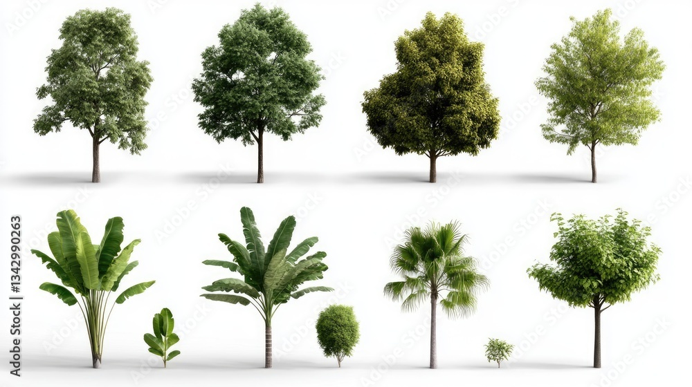 Fototapeta premium Collection of trees and plants isolated on white background