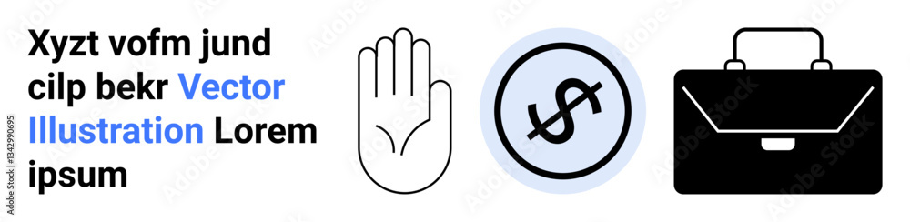 Open hand, dollar coin outline, business briefcase. Ideal for finance, savings, investments, transactions, economy, caution budgeting and simple landing page Open hand, dollar coin outline, business briefcase. Ideal for finance, savings, investments, transactions, economy, caution budgeting and simple landing page