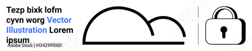 Lock icon beside abstract cloud symbol portrays cyber protection. Ideal for digital storage, data privacy, secure access, network protection, encryption services, IT solutions, simple landing page