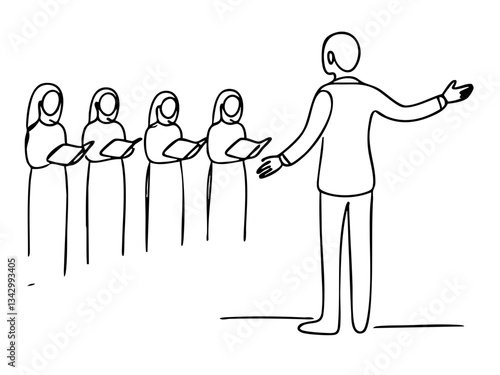 Singing choir directed by conductor in minimalist style  