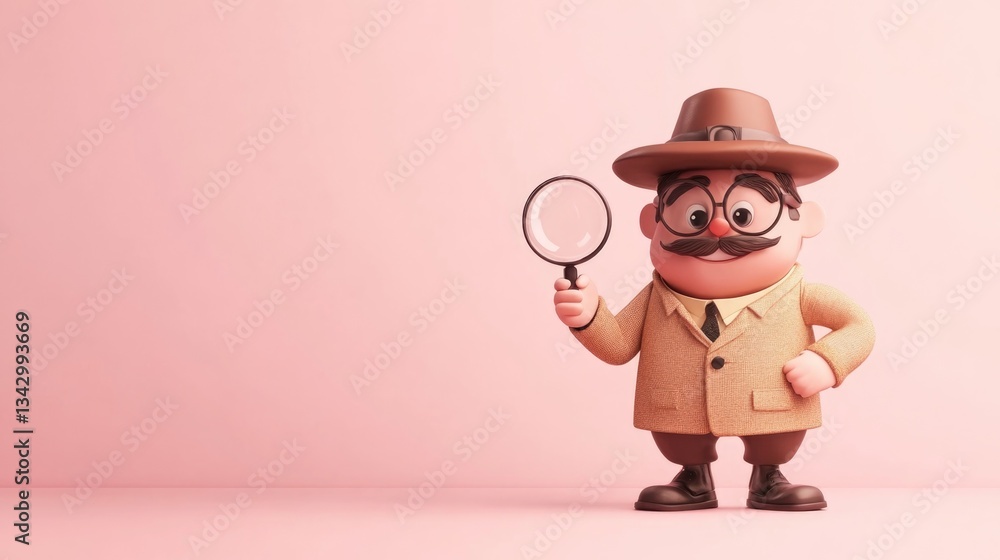 Cartoonish Detective Character Holding Magnifying Glass For Investigation Cartoonish Detective Character Holding Magnifying Glass For Investigation