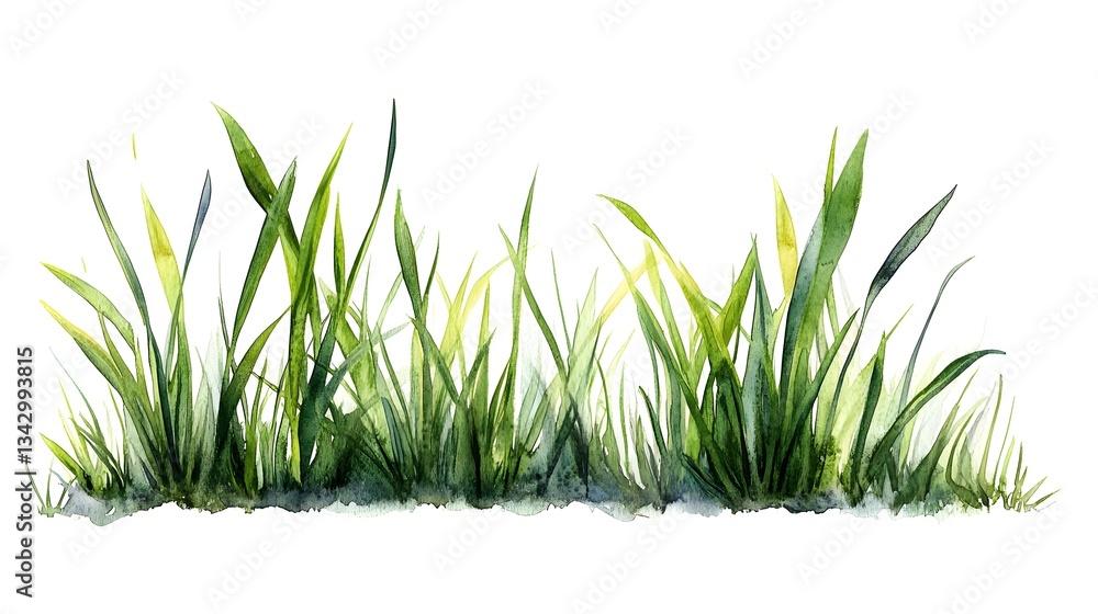 Obraz premium Watercolor Painting Depicting Lush Green Blades of Grass