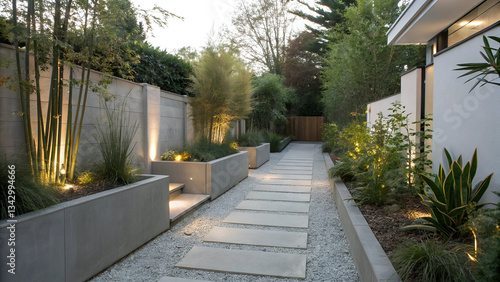 Minimalist Garden Pathway with Ambient Lighting