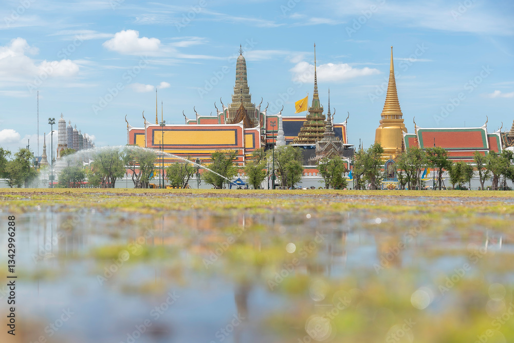 Naklejka premium Wat Phra Kaew in Bangkok, Thailand - is a sacred temple and it's a part of the Thai grand palace, the Temple houses an ancient Emerald Buddha