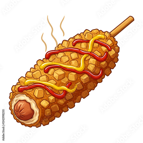 Korean Corn Dog (Gamja Hotdog) Illustration in Transparent Background