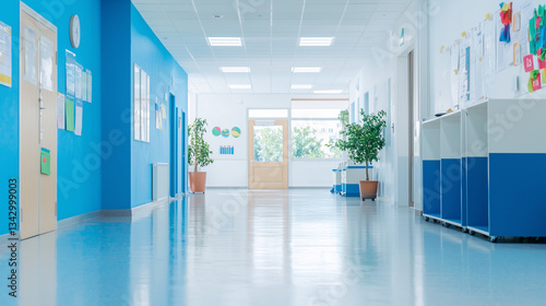 School Hallway: A bright an...