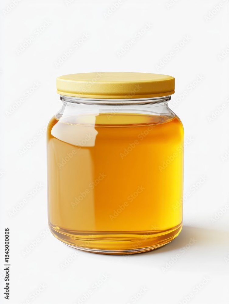 Glass Jar Full of Golden Honey Isolated on White Background Glass Jar Full of Golden Honey Isolated on White Background