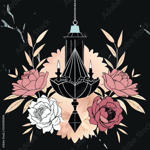 Elegant Wedding Invitation Featuring Black Marble Chandelier and Crystals