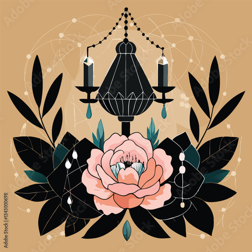 Elegant Wedding Invitation Design with Black Marble, Chandelier, and Crystals