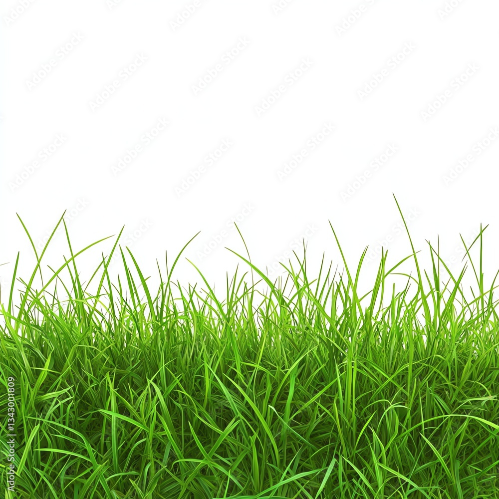 Obraz premium Close-up of Green Grass Blades Against White Background with Copy Space