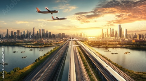A futuristic intercontinental transportation network with AI-powered high-speed transit connecting global hubs.