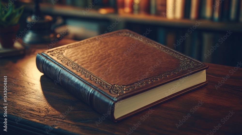 Leather-Bound Book on Wooden Table Leather-Bound Book on Wooden Table