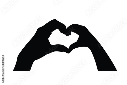 Silhouette of heart shape created from little daughter and young mother hands on table vector icon set illustration on white background.