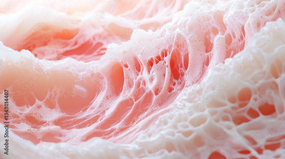 A close-up view of soft, textured foam featuring pink and white tones, creating an abstract and delicate appearance. A close-up view of soft, textured foam featuring pink and white tones, creating an abstract and delicate appearance.