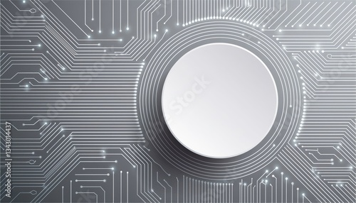Futuristic technology background with white circle circuit wires on motherboard