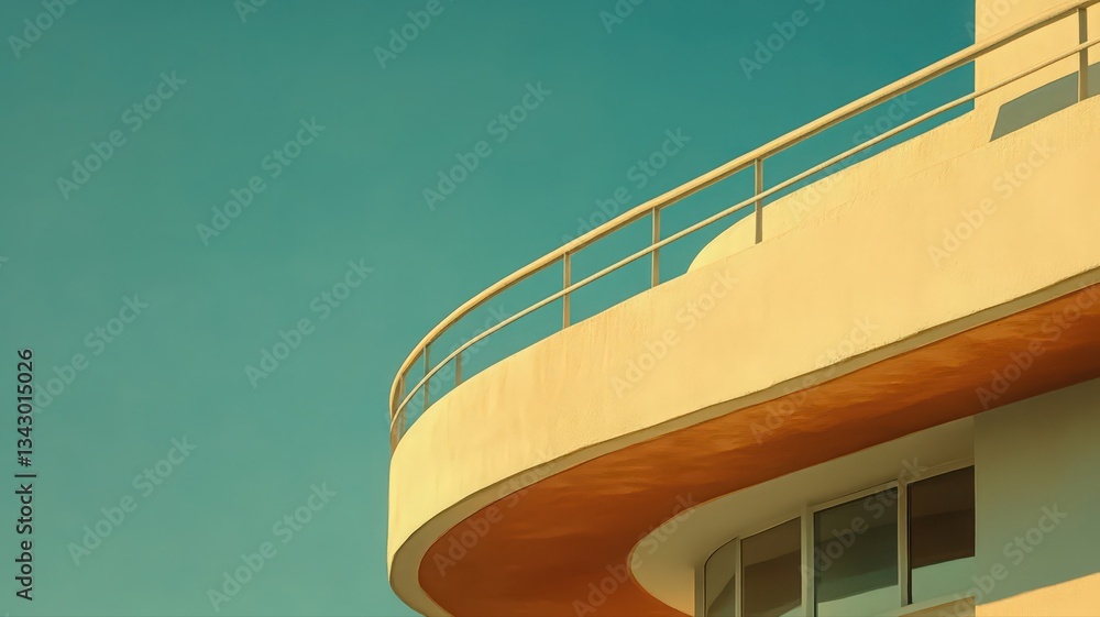 Obraz premium Curved Beige Balcony Against Teal Sky