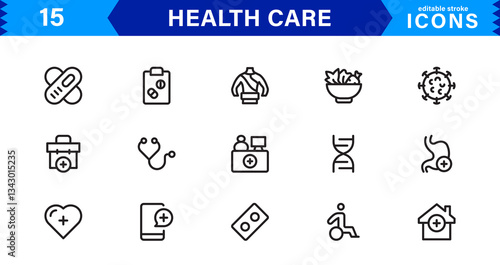 Modern Health Care Icon Pack. Clean and Minimal Medical Vector Illustrations Symbols for Design Projects