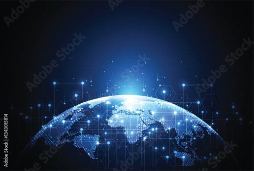 Abstract global network connection on technology background. World map point and line composition concept of global business