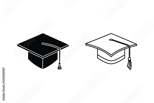 Graduation Cap Icons Black, White, Academic, Achievement, Success