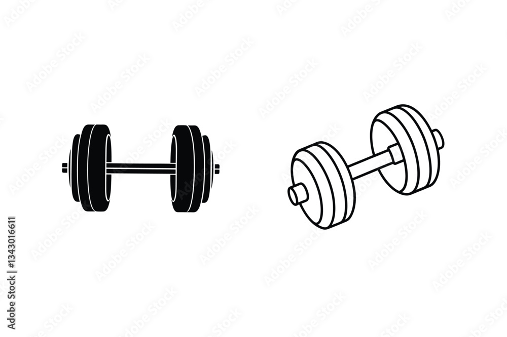 Dumbbell Fitness Icons Strength Training, Exercise, Workout, Gym, Weightlifting Dumbbell Fitness Icons Strength Training, Exercise, Workout, Gym, Weightlifting