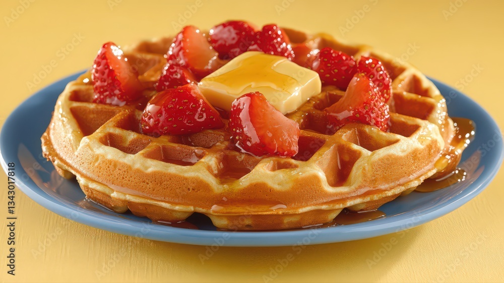 Golden Waffles with Strawberries and Butter Golden Waffles with Strawberries and Butter