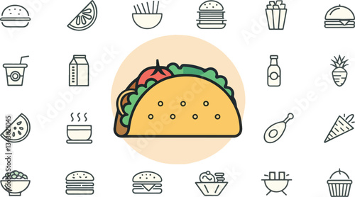 Set of Taco vector design, Taco Logo and icon design, Taco Illustration vector design