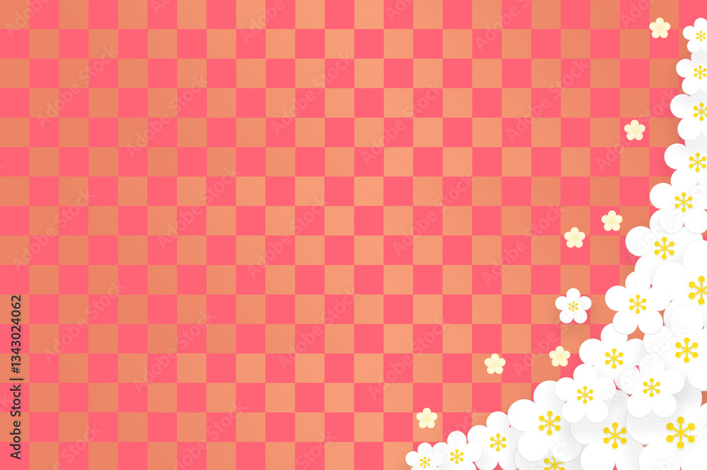 春の花が咲く背景イラスト 格子柄の背景 春の花が咲く背景イラスト 格子柄の背景