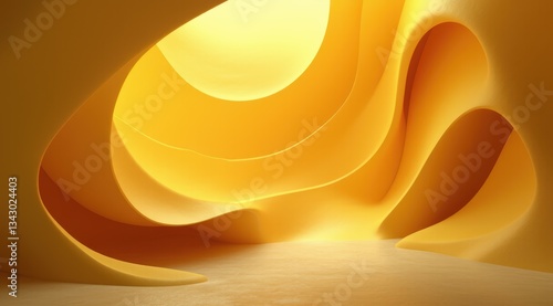 A warm, abstract yellow space with smooth, flowing shapes.