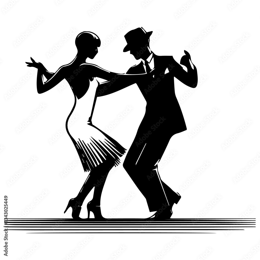 Fototapeta premium dancing couple dancing, silhouette of Charleston couple, Elegance in Motion: Dancing Silhouette