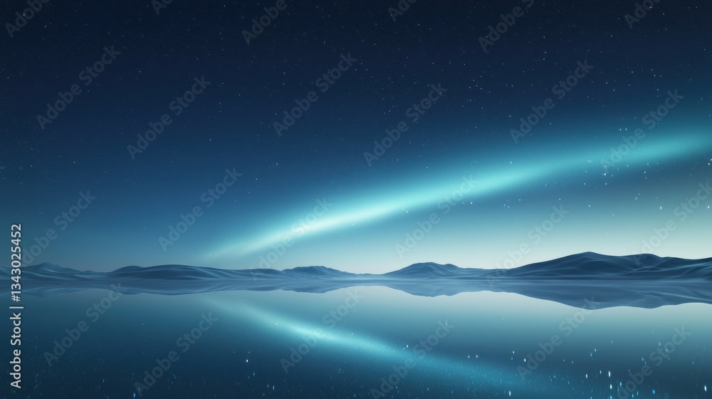 Obraz premium Tranquil Night Scene with Aurora Glow and Mirror-Like Reflection