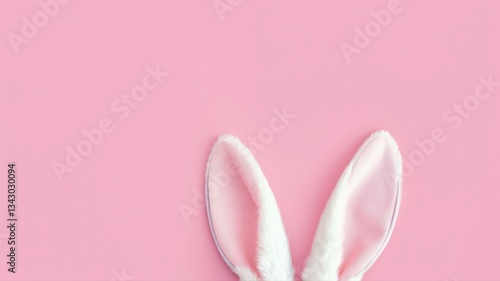 rabbit ears on pink background, copy space for text