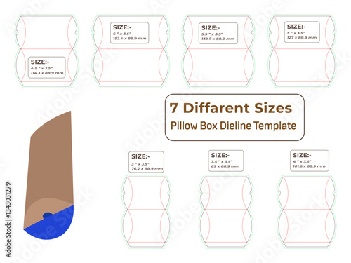 Mocup stock pillow box dieline template