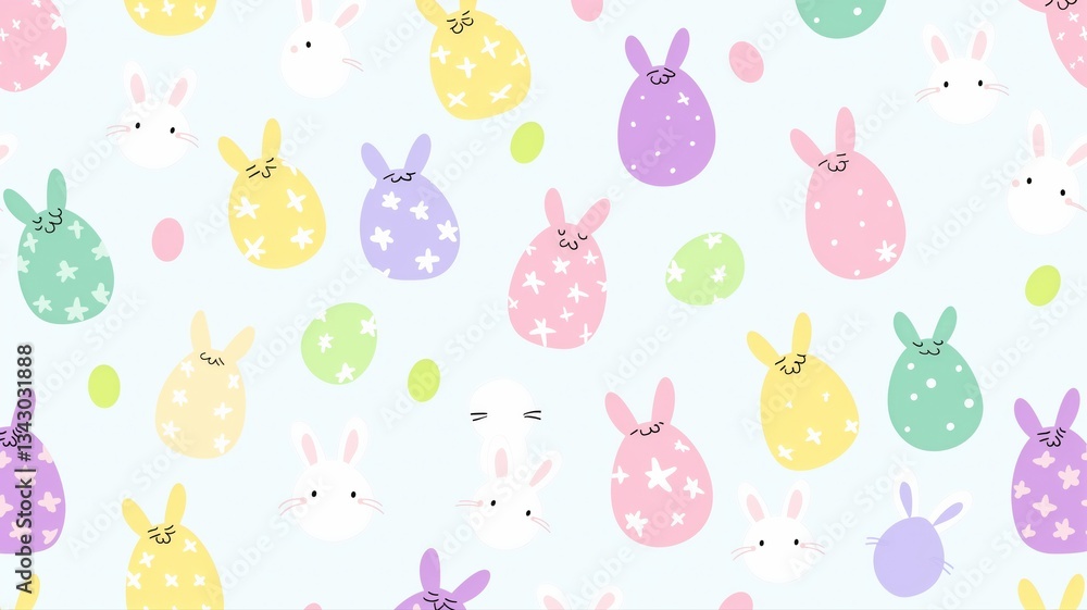 easter pattern with rabbits and ester eggs, pastel colours easter pattern with rabbits and ester eggs, pastel colours