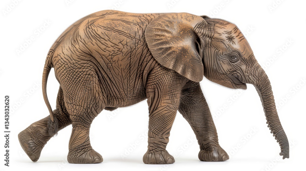 Fototapeta premium Majestic african elephant standing alone against a white background, showcasing its grandeur