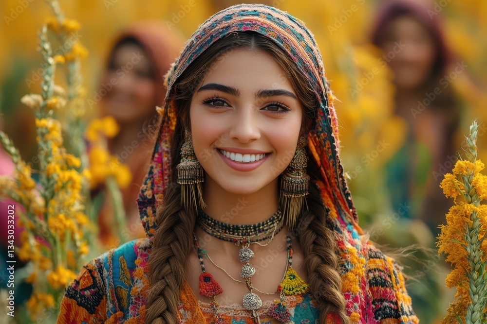 A person joyfully celebrating Baisakhi festival in Punjab. Bright colors, festive decorations, and traditional attire are prominent in the image. A person joyfully celebrating Baisakhi festival in Punjab. Bright colors, festive decorations, and traditional attire are prominent in the image.