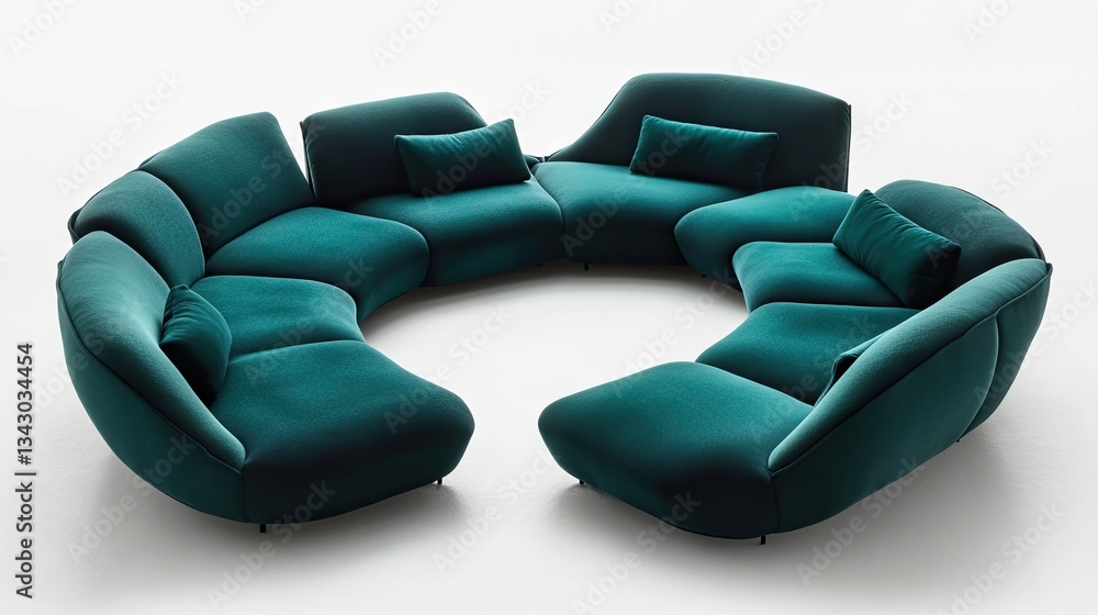 Fototapeta premium A soft, plush modular sofa set arranged in an organic, flowing shape.