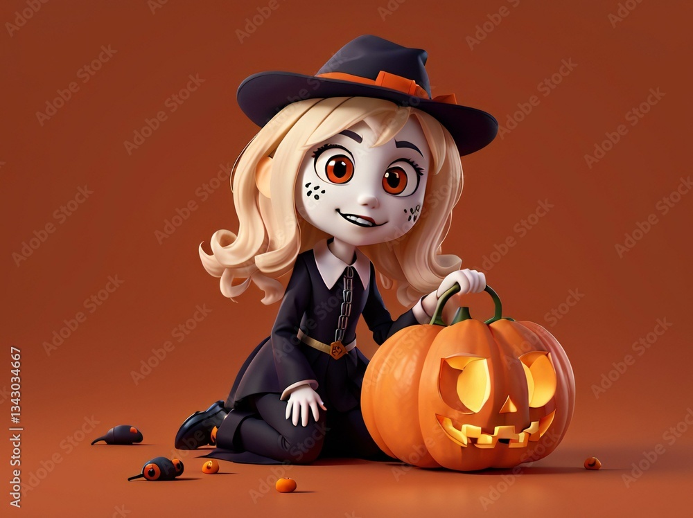 Fototapeta premium halloween witch with pumpkin
