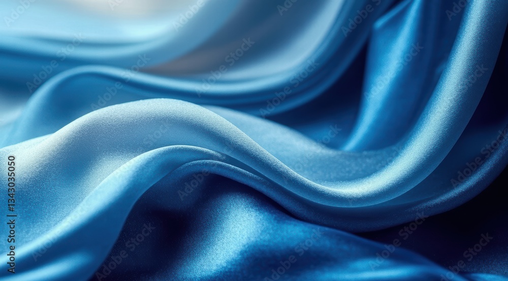 Obraz premium Smooth blue silk fabric elegantly draped and flowing.