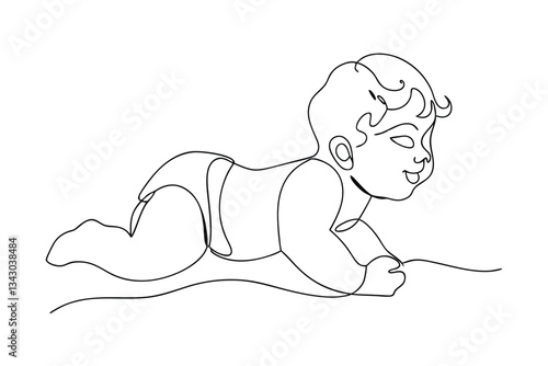 Adorable Baby Boy Crawling Online Art Illustration Drawing