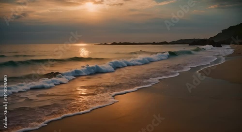 Wallpaper Mural A Quite Beach at Dusk with Sunset and Ocean Gentle Waves Torontodigital.ca