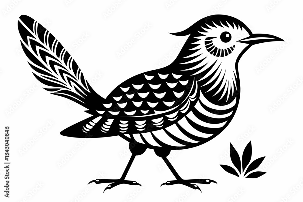 Fototapeta premium cactus wren line art silhouette vector illustration