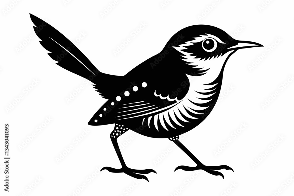 Fototapeta premium cactus wren line art silhouette vector illustration