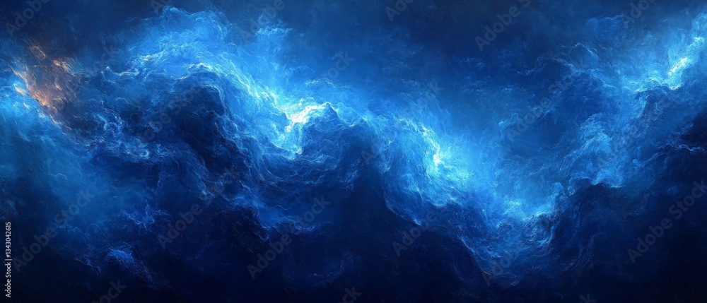 Fototapeta premium Abstract Blue Nebula, Cosmic Energy, Swirling Galaxy