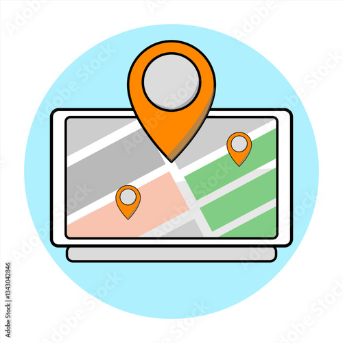 GPS navigator icon with map pointer symbol for location and direction in a 3D vector design