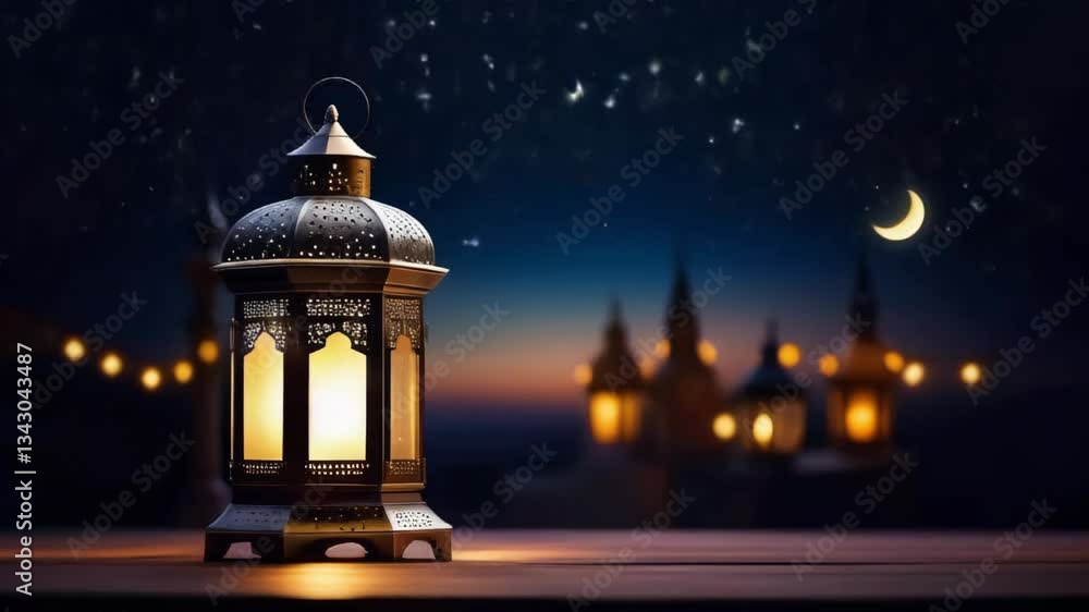 Animation arabian lantern against the backdrop of the starry sky and the city. Background for your design. Animation arabian lantern against the backdrop of the starry sky and the city. Background for your design.