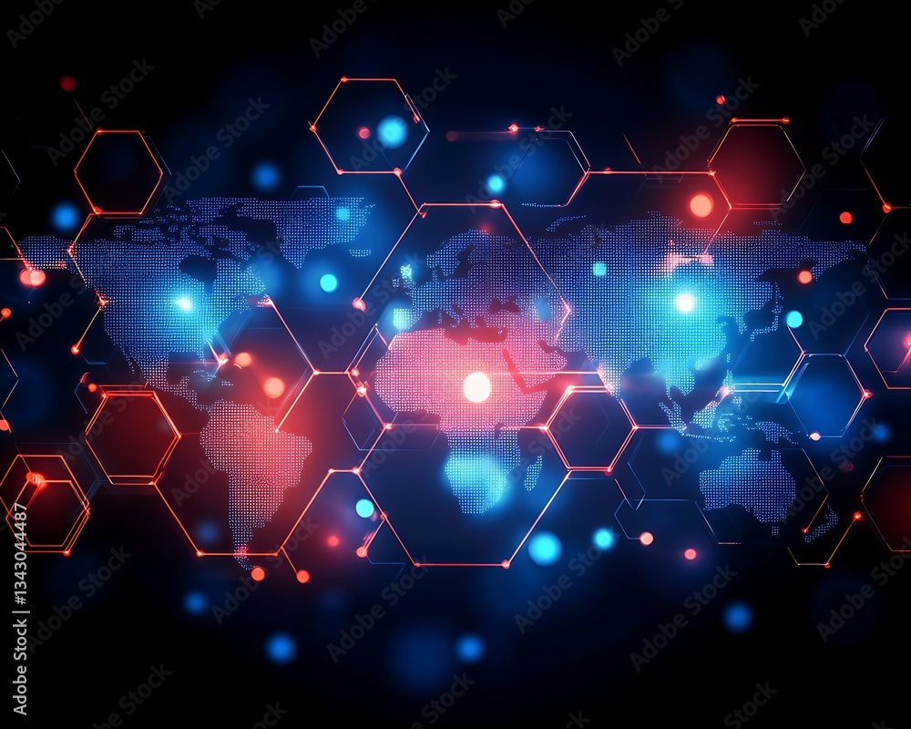 Obraz premium Global network connections with illuminated hexagonal design