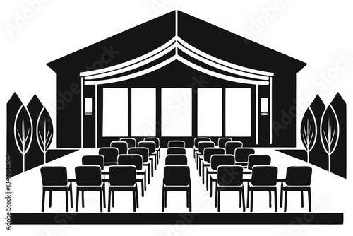 conference hall with chairs line art silhouette vector illustration