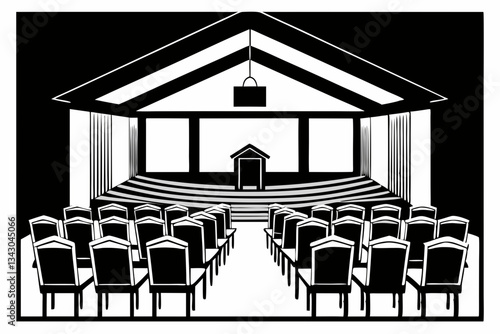 conference hall with chairs line art silhouette vector illustration