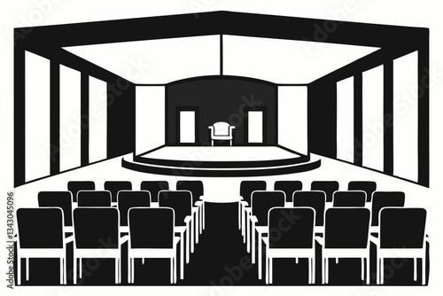 conference hall with chairs line art silhouette vector illustration