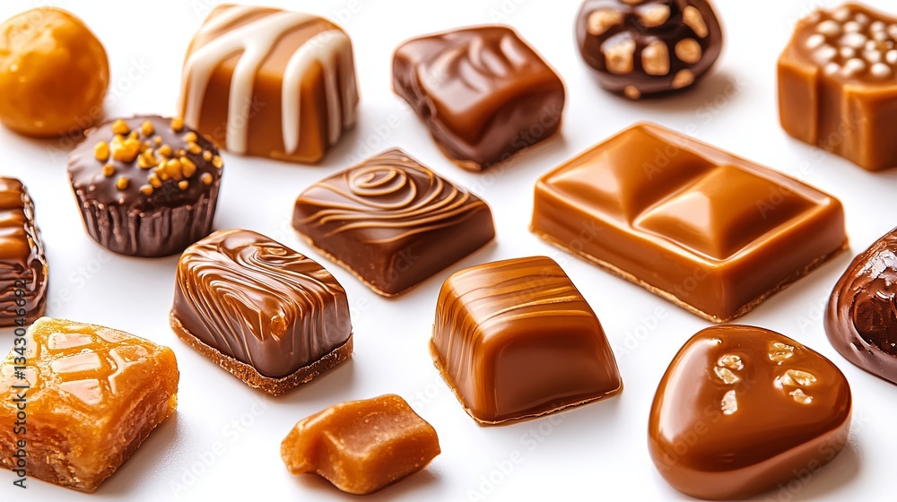 Collection of caramel pieces isolated on a white background Collection of caramel pieces isolated on a white background